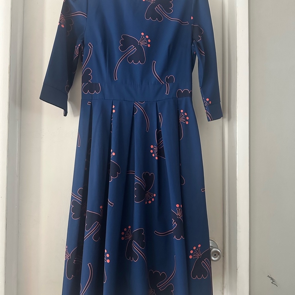 Elegant Navy Dress with Pink Floral Design
